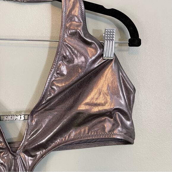 Skims Stretch Metallic Swim Halter Monokini One-Piece Swimsuit Carbon 2X NWT - Picture 13 of 16
